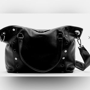 Hammitt Daniel Large Tote -Black Leather with Gun Metal Hardware & Red Interior